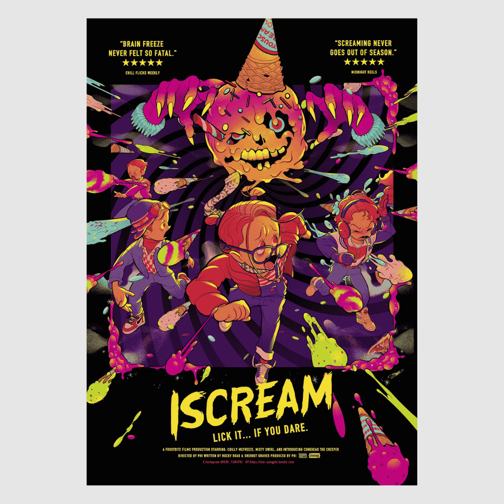 I Scream – bold Halloween-inspired Japanese art print by PHI featuring surreal candy monster and kids
