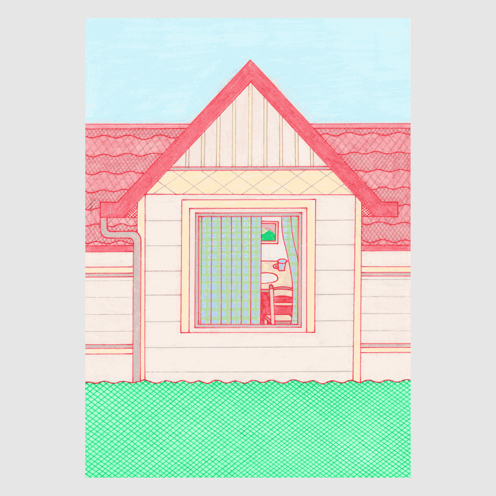House Window – minimalist Japanese art print by Sakie Suzuki with warm home view