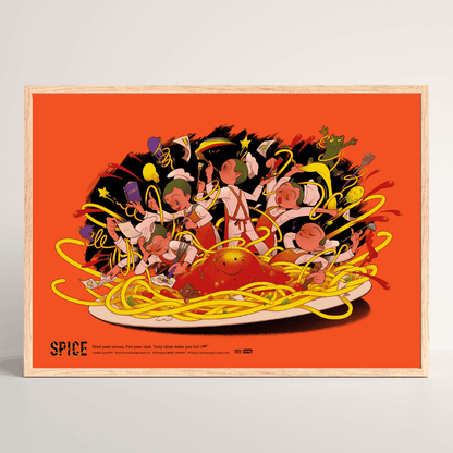 SPICE – whimsical food-themed Japanese art print by PHI in wood frame 