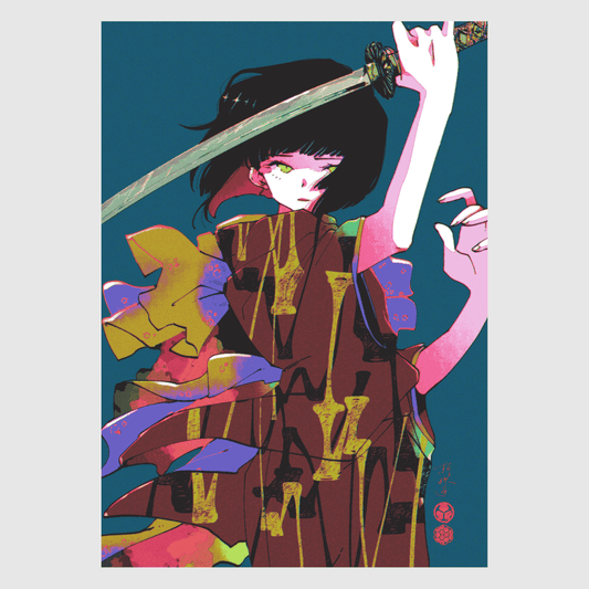 Kikuichimonji Legendary Japanese Sword – bold Japanese art print of samurai by Ico Asagiwa