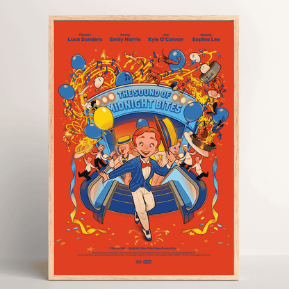 Dine like a star – vibrant musical-themed Japanese art print by PHI in wood frame 