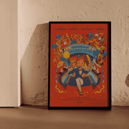 Dine like a star – vibrant musical-themed Japanese art print by PHI in wood frame with warm moody lighting